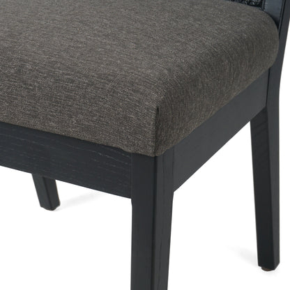 Antonia Cane Dining Chair by Four Hands in brushed ebony, sonoma black. Made from top grain leather, solid nettlewood, cane in a modern style.