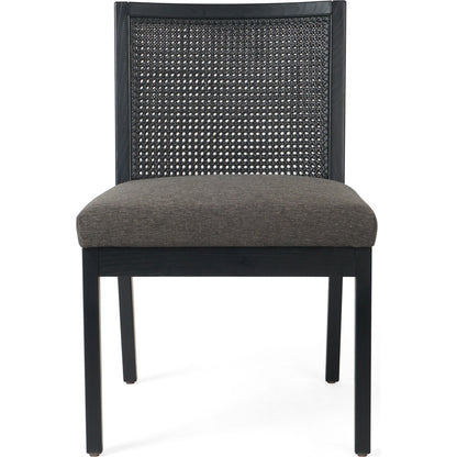 Antonia Cane Dining Chair by Four Hands in brushed ebony, sonoma black. Made from top grain leather, solid nettlewood, cane in a modern style.