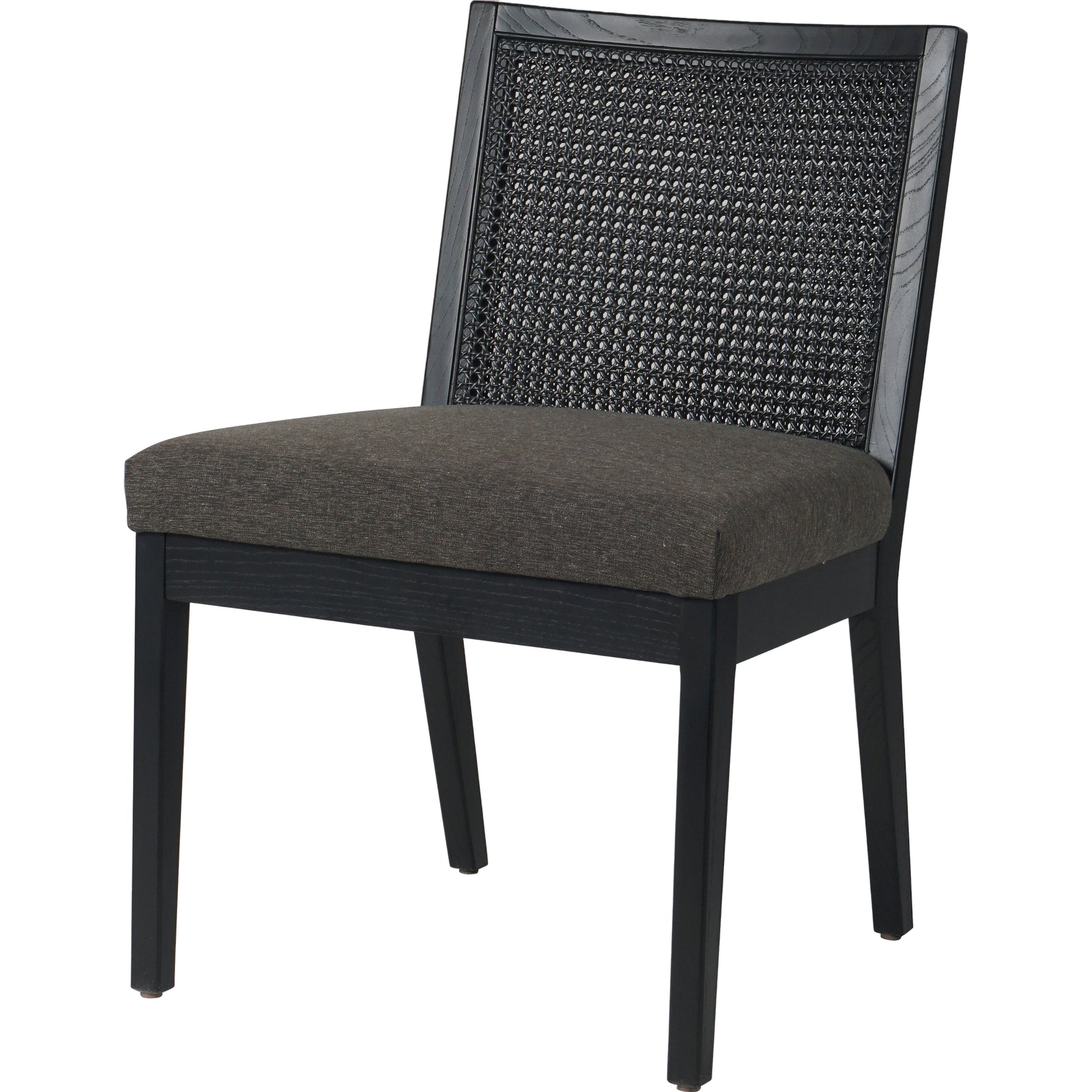 Antonia Cane Dining Chair by Four Hands in brushed ebony, sonoma black. Made from top grain leather, solid nettlewood, cane in a modern style.