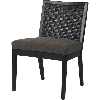Antonia Cane Dining Chair by Four Hands in brushed ebony, sonoma black. Made from top grain leather, solid nettlewood, cane in a modern style.