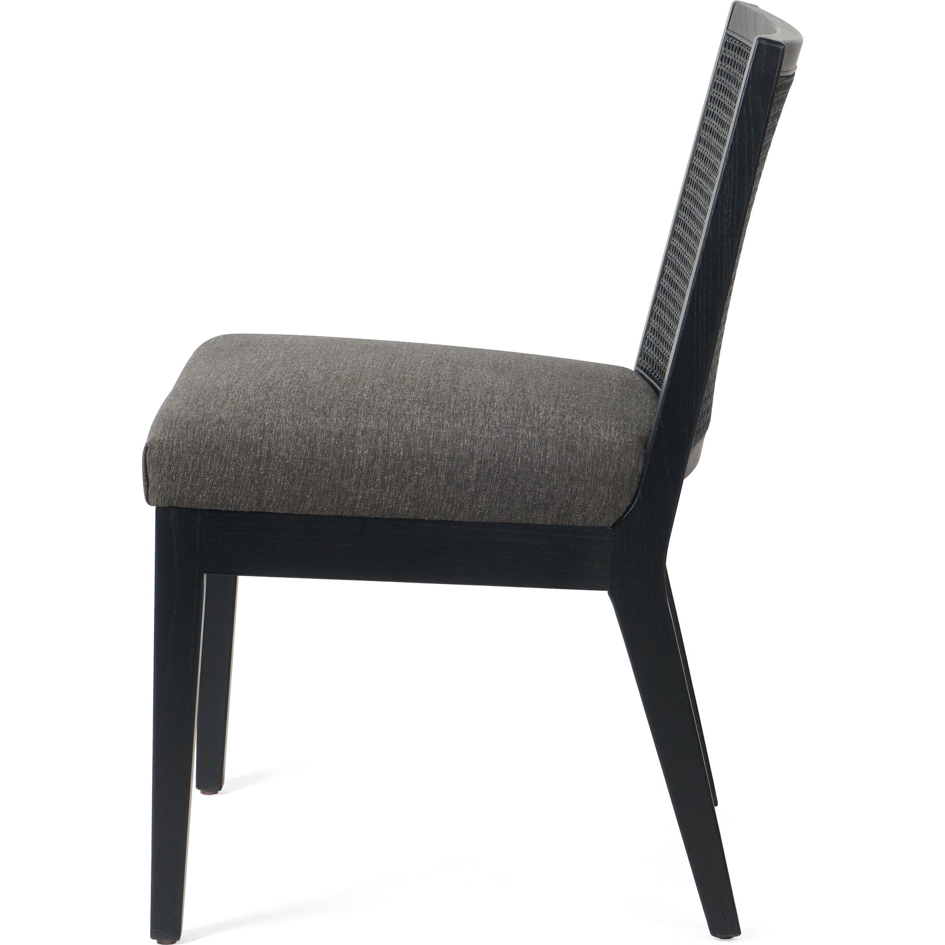 Antonia Cane Dining Chair by Four Hands in brushed ebony, sonoma black. Made from top grain leather, solid nettlewood, cane in a modern style.
