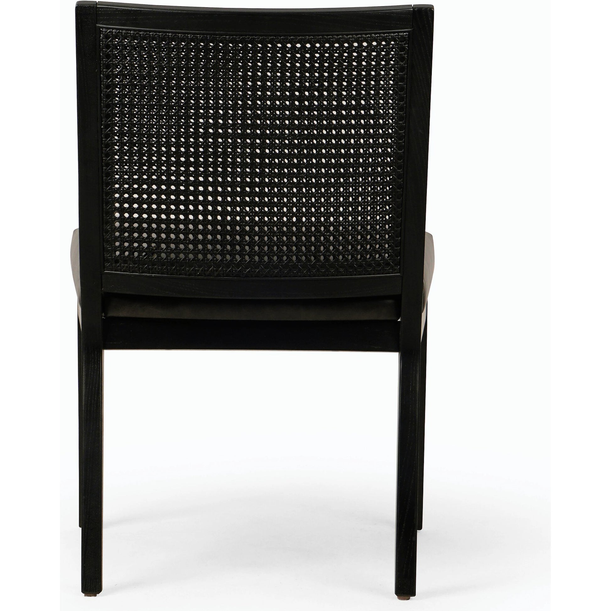 Antonia Cane Dining Chair by Four Hands in brushed ebony, sonoma black. Made from top grain leather, solid nettlewood, cane in a modern style.