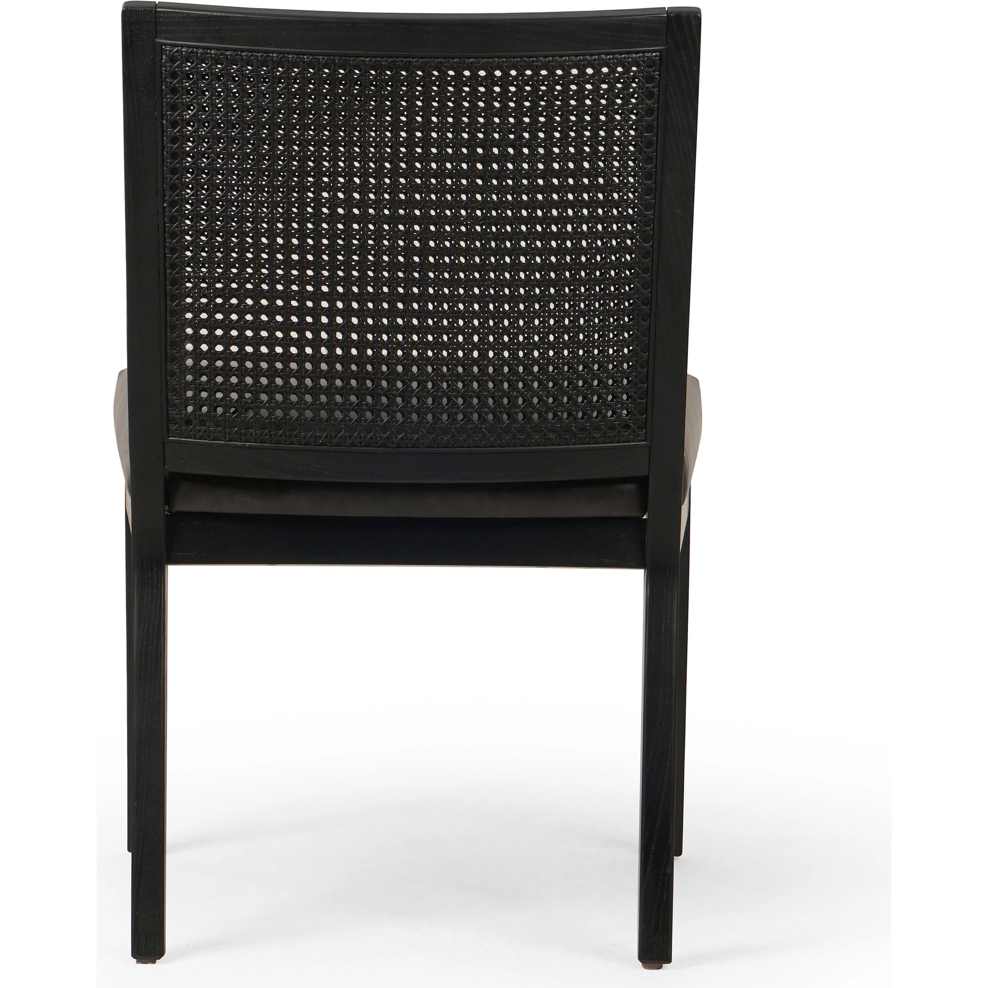 Antonia Cane Dining Chair by Four Hands in brushed ebony, sonoma black. Made from top grain leather, solid nettlewood, cane in a modern style.
