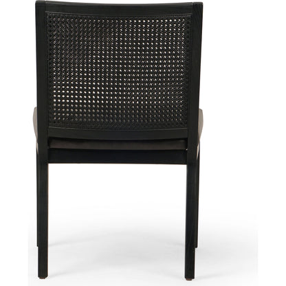 Antonia Cane Dining Chair by Four Hands in brushed ebony, sonoma black. Made from top grain leather, solid nettlewood, cane in a modern style.