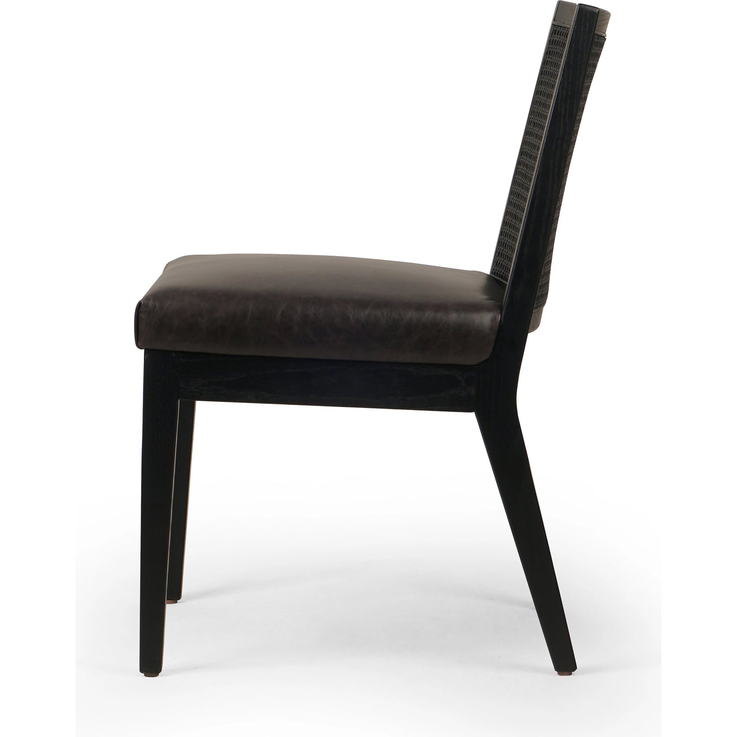 008 SI-1977035 | Additional Silo | Antonia Cane Dining Chair by Four Hands in brushed ebony, sonoma black. Made from top grain leather, solid nettlewood, cane in a modern style.