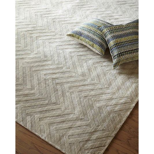 Smooch Geo Rug by Exquisite Rugs in silver. Made from bamboo silk in a unique style.