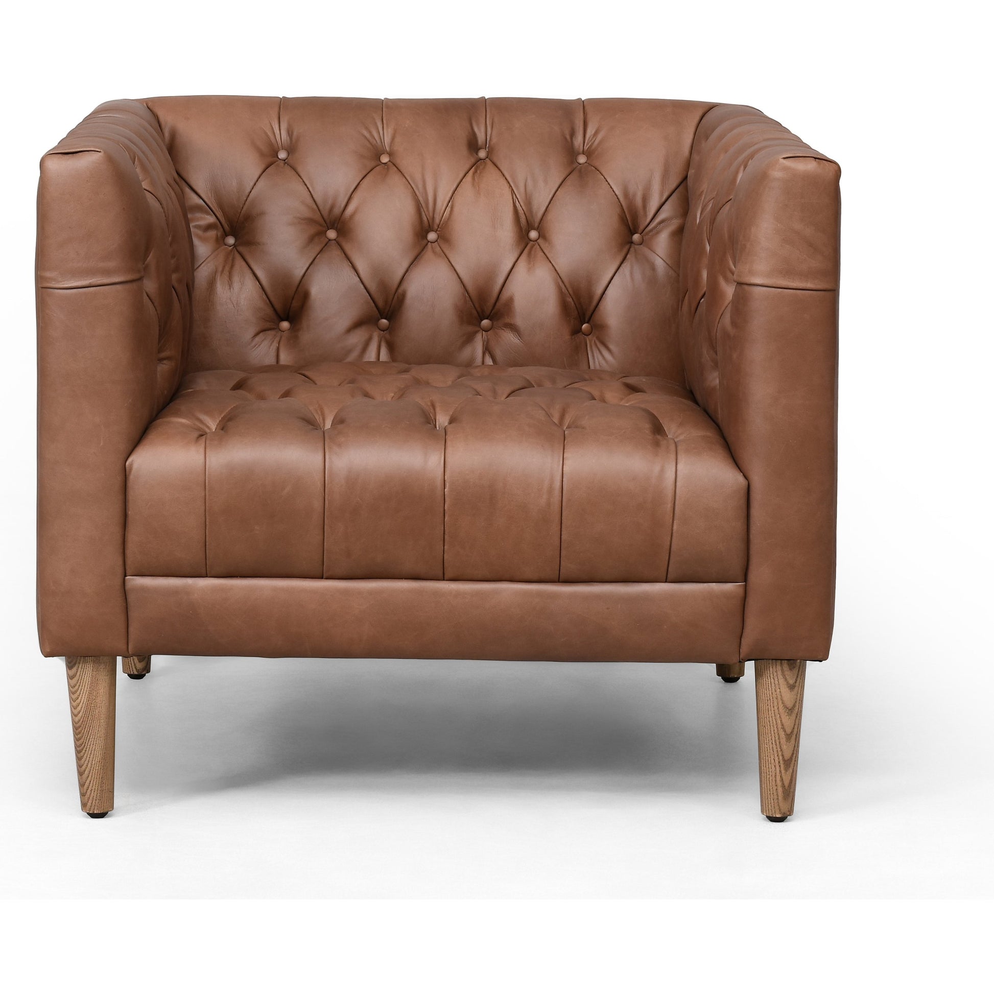 Williams Leather Chair by Four Hands in natural washed camel, weathered ash. Made from top grain leather, solid ash, 100% polyester in a rustic style.