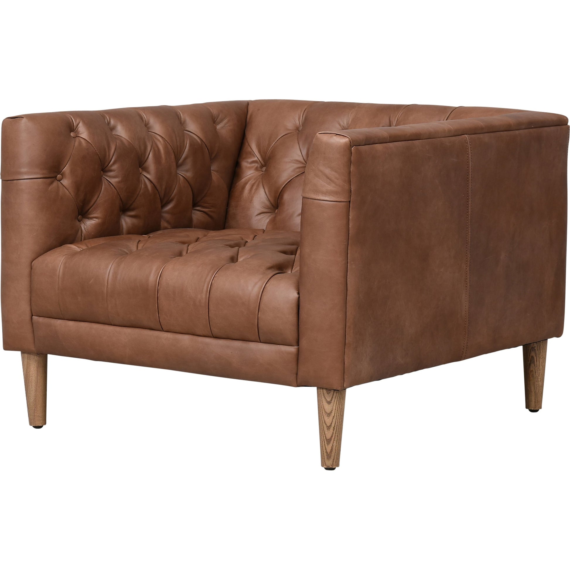 Williams Leather Chair by Four Hands in natural washed camel, weathered ash. Made from top grain leather, solid ash, 100% polyester in a rustic style.