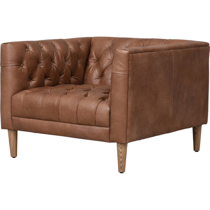 Williams Leather Chair by Four Hands in natural washed camel, weathered ash. Made from top grain leather, solid ash, 100% polyester in a rustic style.