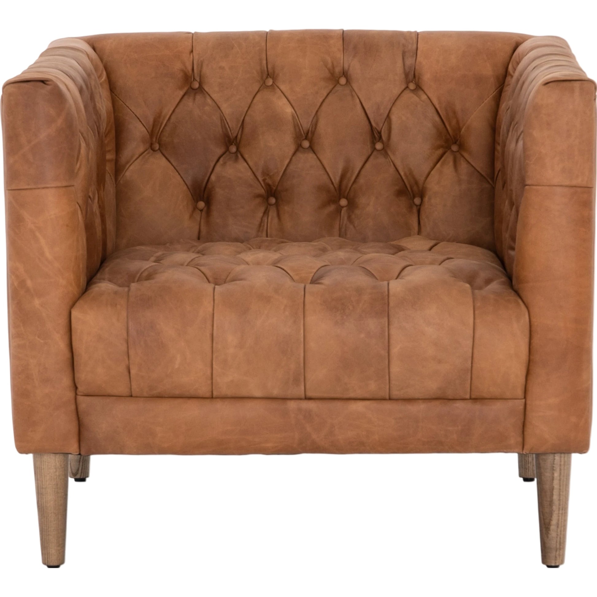 Williams Leather Chair by Four Hands in natural washed camel, weathered ash. Made from top grain leather, solid ash, 100% polyester in a rustic style.