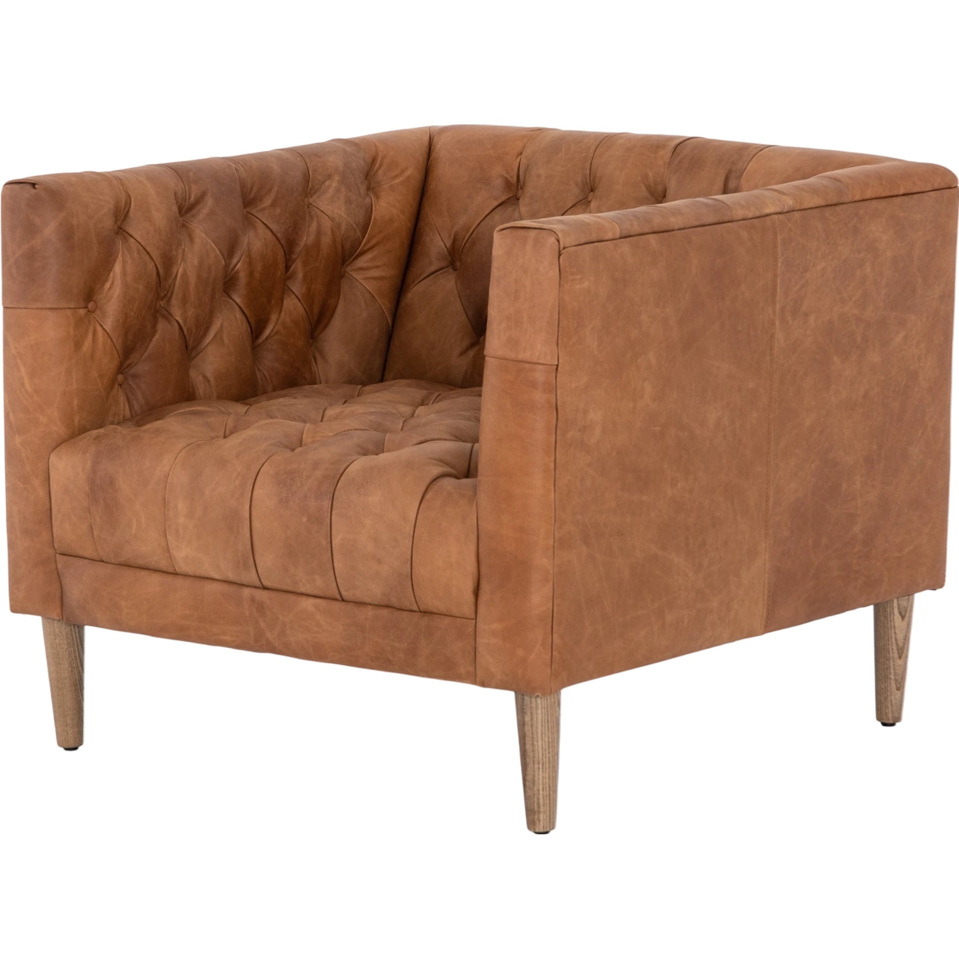 Williams Leather Chair by Four Hands in natural washed camel, weathered ash. Made from top grain leather, solid ash, 100% polyester in a rustic style.