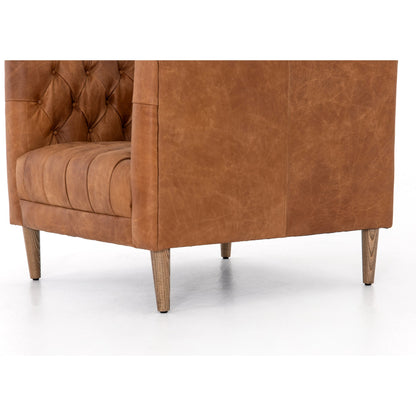 Williams Leather Chair by Four Hands in natural washed camel, weathered ash. Made from top grain leather, solid ash, 100% polyester in a rustic style.