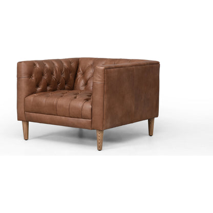 Williams Leather Chair by Four Hands in natural washed camel, weathered ash. Made from top grain leather, solid ash, 100% polyester in a rustic style.