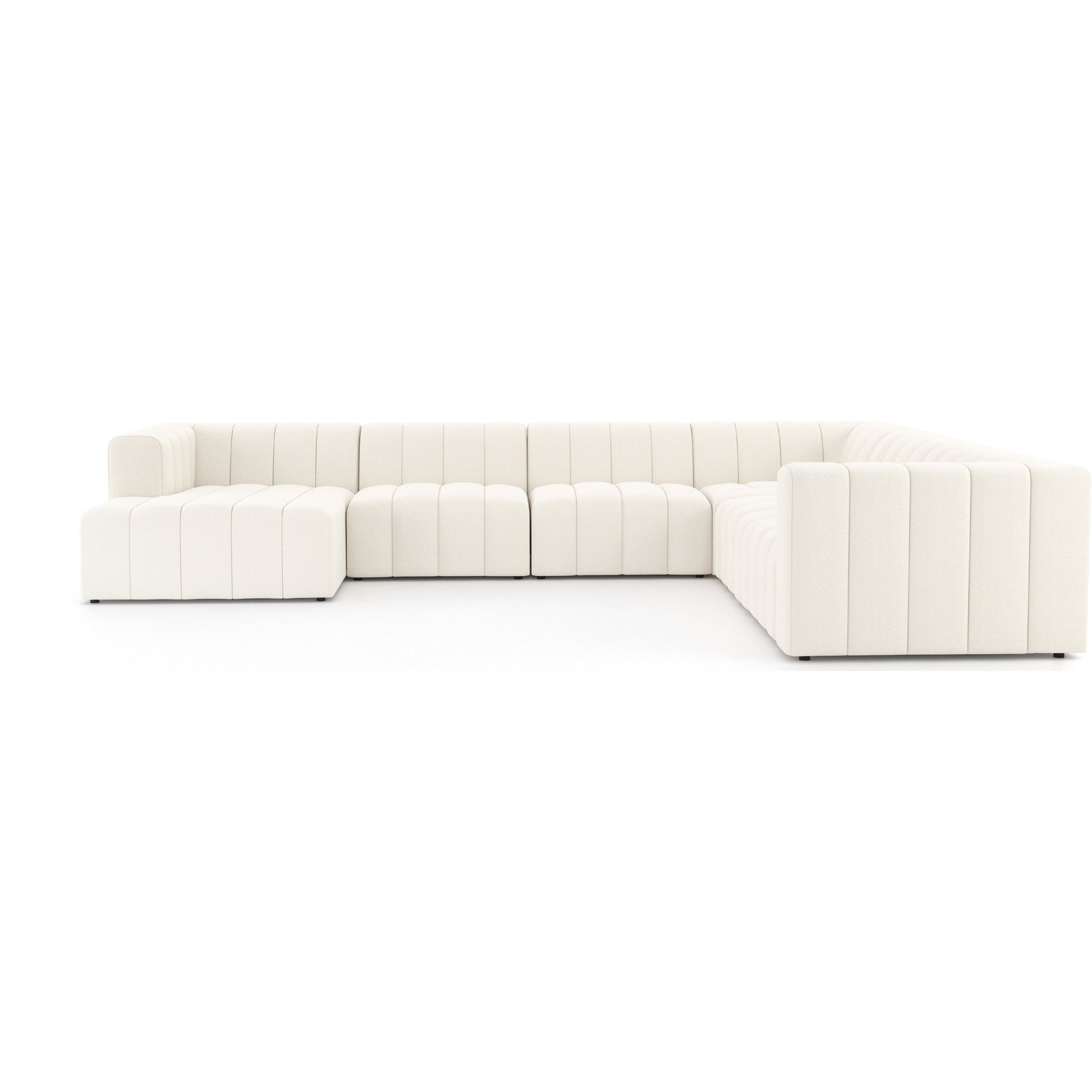 Langham Channeled 6-Piece Sectional by Four Hands in fayette cloud. Made from 97% polyester, 3% acrylic, poplar plywood, 58% polyester, 39% wool, 3% cotton in a modern style.