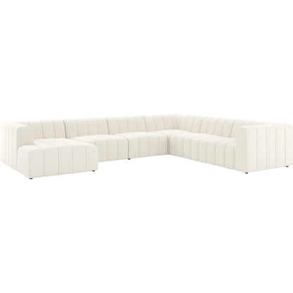 Langham Channeled 6-Piece Sectional by Four Hands in fayette cloud. Made from 97% polyester, 3% acrylic, poplar plywood, 58% polyester, 39% wool, 3% cotton in a modern style.