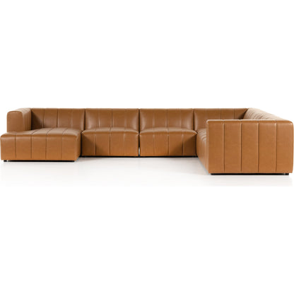 Langham Channeled 6-Piece Sectional by Four Hands in fayette cloud. Made from 97% polyester, 3% acrylic, poplar plywood, 58% polyester, 39% wool, 3% cotton in a modern style.
