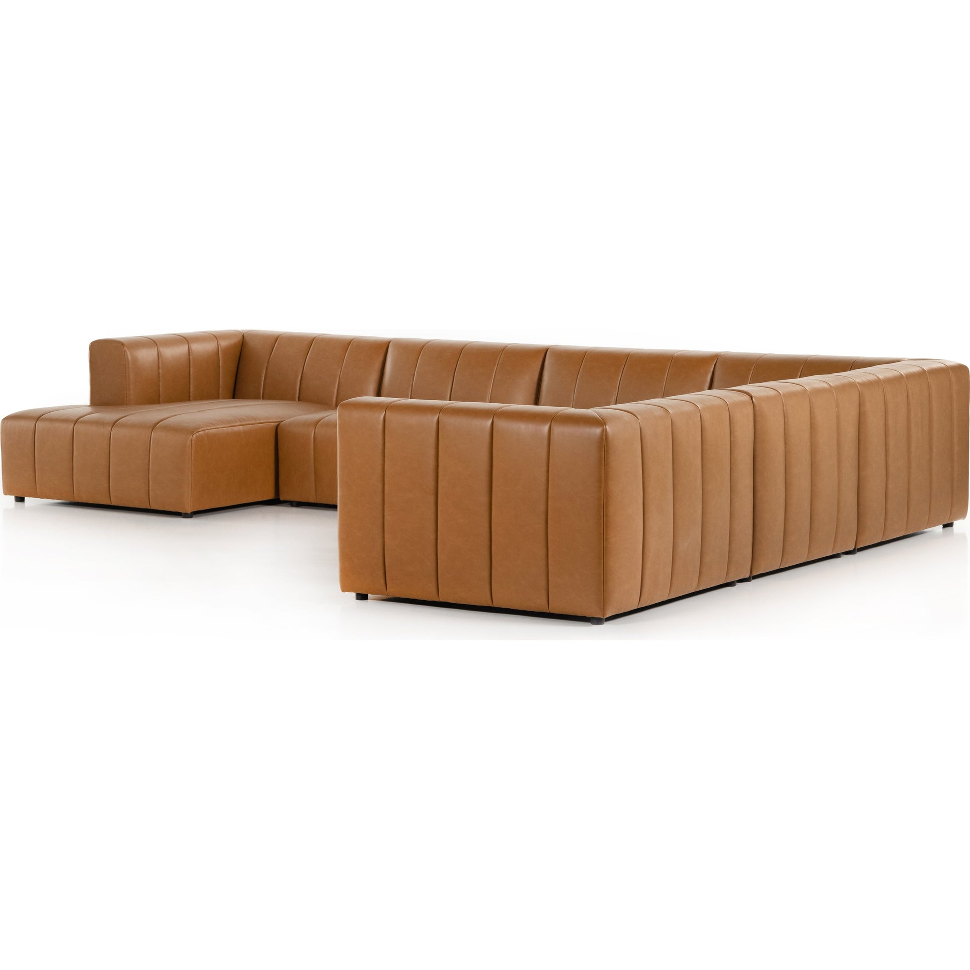 Langham Channeled 6-Piece Sectional by Four Hands in fayette cloud. Made from 97% polyester, 3% acrylic, poplar plywood, 58% polyester, 39% wool, 3% cotton in a modern style.