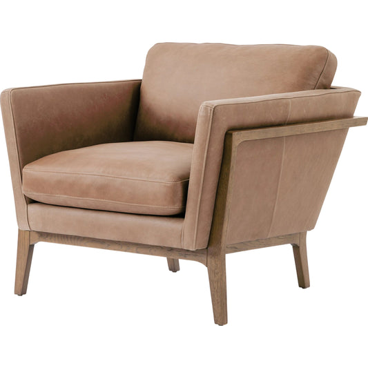 Dash Chair by Four Hands in palermo drift and distressed natural. Made from top grain leather, solid oak, 100% polyester in a modern style.