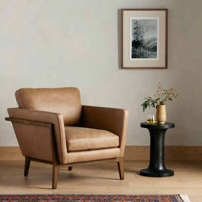 Dash Chair by Four Hands in palermo drift and distressed natural. Made from top grain leather, solid oak, 100% polyester in a modern style.