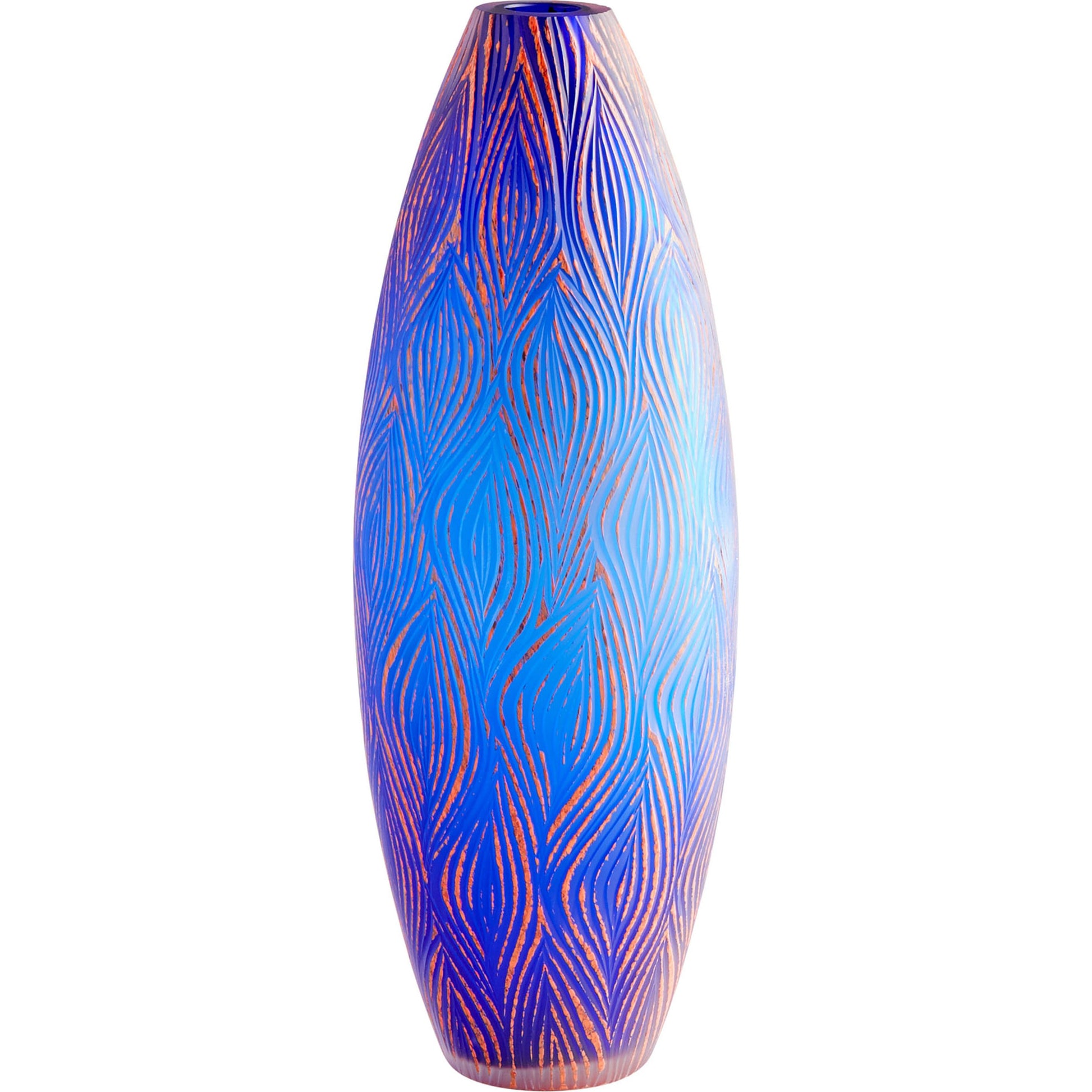 Fused Groove Vase by Cyan Design in blue. Made from glass in a coastal style.