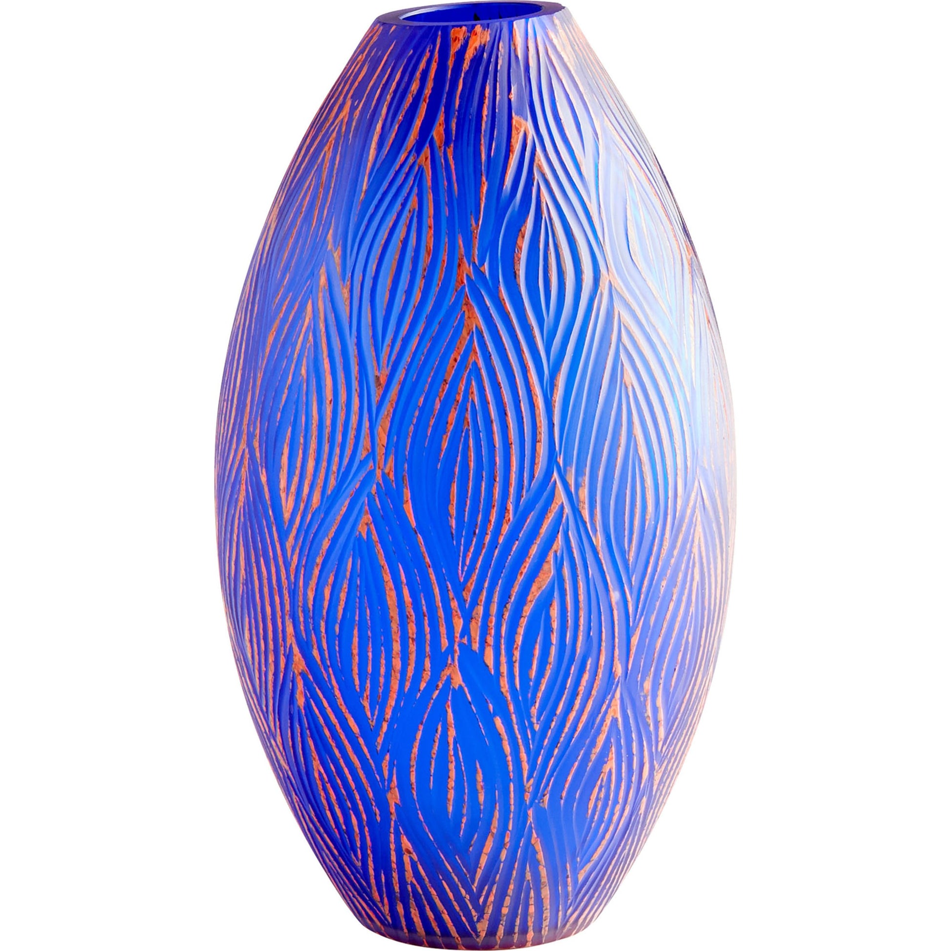 Fused Groove Vase by Cyan Design in blue. Made from glass in a coastal style.