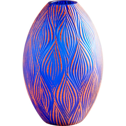 Fused Groove Vase by Cyan Design in blue. Made from glass in a coastal style.