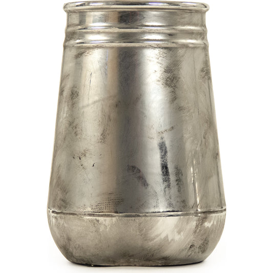 001 SR-900154 | Additional Silo | Distressed Metallic Ridge Vase by Zentique in distressed metallic silver. Made from stoneware in a traditional style.