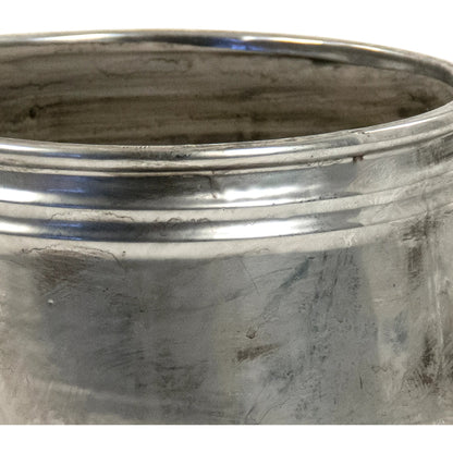 Distressed Metallic Ridge Vase by Zentique in distressed metallic silver. Made from stoneware in a traditional style.