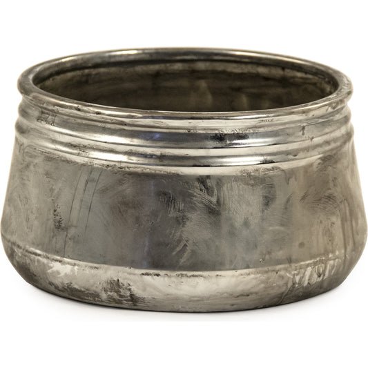 Distressed Metallic Bowl by Zentique in distressed metallic silver and stoneware. Made from stoneware in a transitional style.