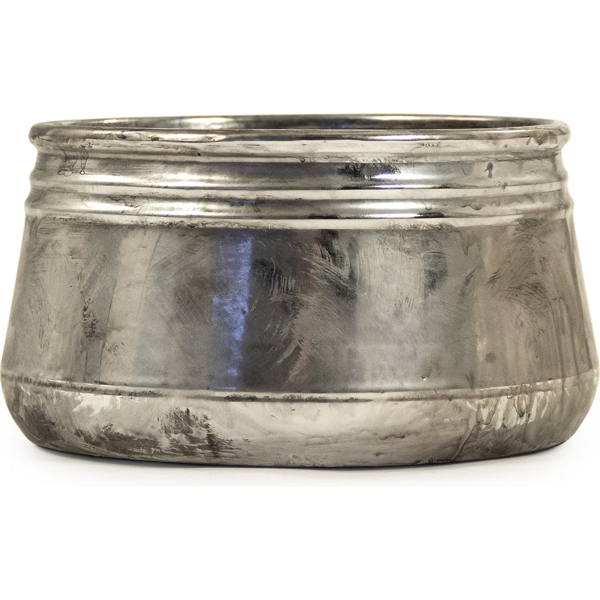 Distressed Metallic Bowl by Zentique in distressed metallic silver and stoneware. Made from stoneware in a transitional style.