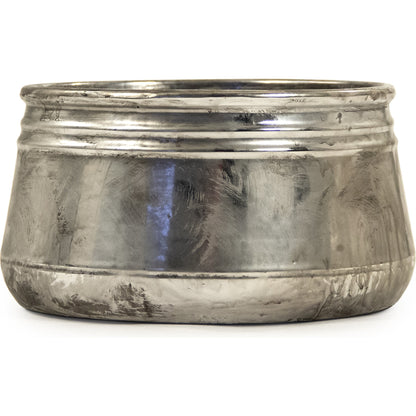 Distressed Metallic Bowl by Zentique in distressed metallic silver and stoneware. Made from stoneware in a transitional style.