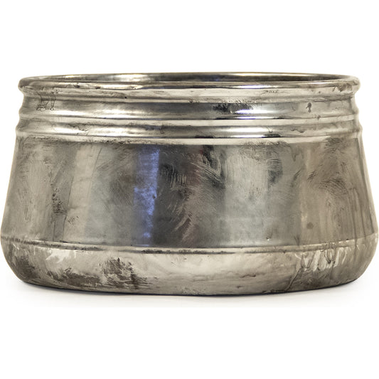 Distressed Metallic Bowl by Zentique in distressed metallic silver and stoneware. Made from stoneware in a transitional style.