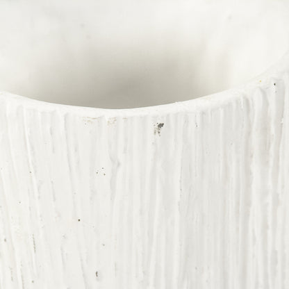 Distressed White Vase by Zentique in distressed white and cement. Made from cement in a coastal style.