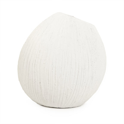 Distressed Round Vase by Zentique in distressed white and cement. Made from cement in a coastal style.