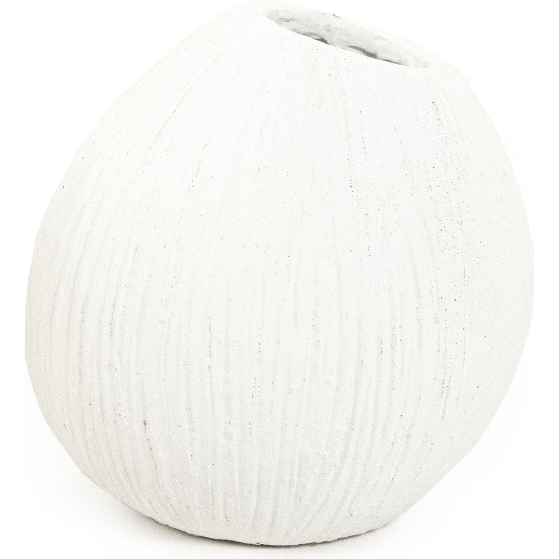 Distressed Round Vase by Zentique in distressed white and cement. Made from cement in a coastal style.