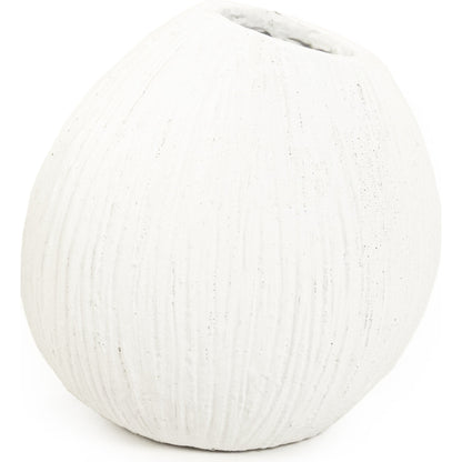 Distressed Round Vase by Zentique in distressed white and cement. Made from cement in a coastal style.