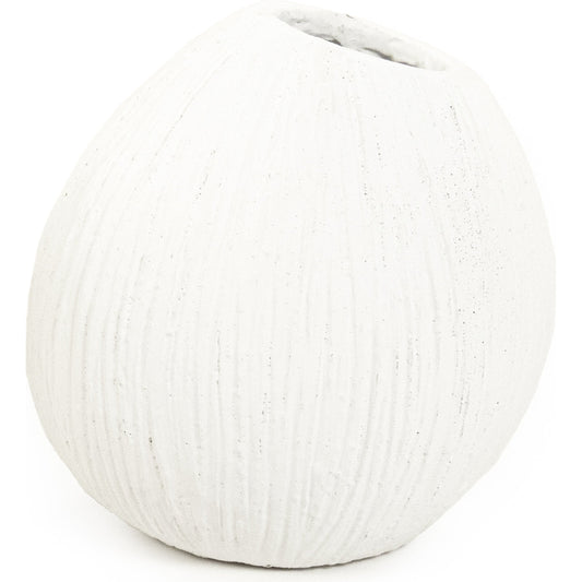 Distressed Round Vase by Zentique in distressed white and cement. Made from cement in a coastal style.