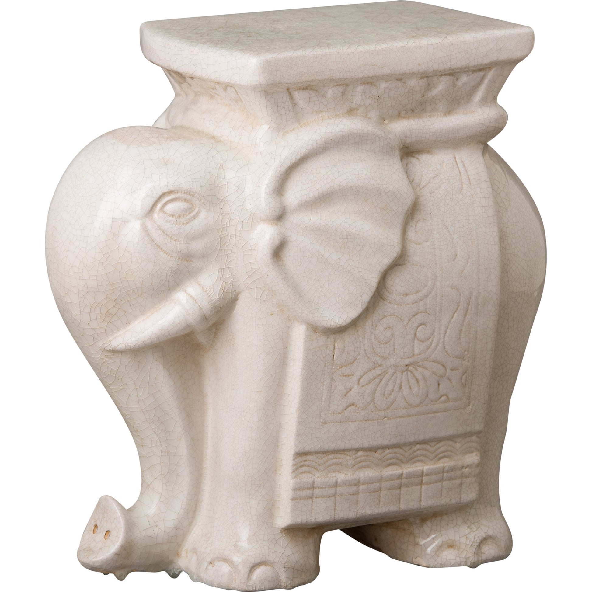 Elephant Garden Stool by Emissary in white crackle. Made from unique in a eclectic & global style.