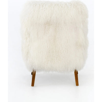 Ashland Armchair by Four Hands in mongolia cream fur, drifted oak. Made from mongolia fur, solid oak, 100% polyester in a modern style.