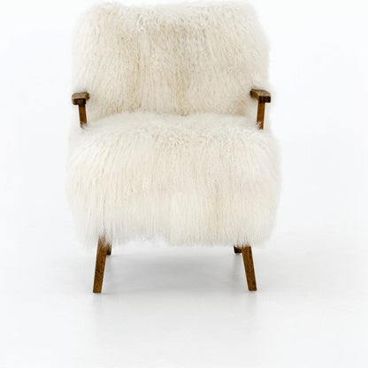 Ashland Armchair by Four Hands in mongolia cream fur, drifted oak. Made from mongolia fur, solid oak, 100% polyester in a modern style.