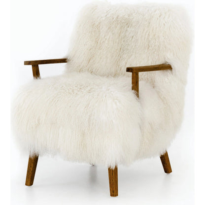 Ashland Armchair by Four Hands in mongolia cream fur, drifted oak. Made from mongolia fur, solid oak, 100% polyester in a modern style.