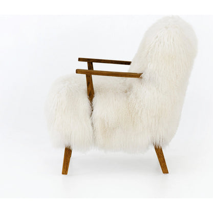 Ashland Armchair by Four Hands in mongolia cream fur, drifted oak. Made from mongolia fur, solid oak, 100% polyester in a modern style.