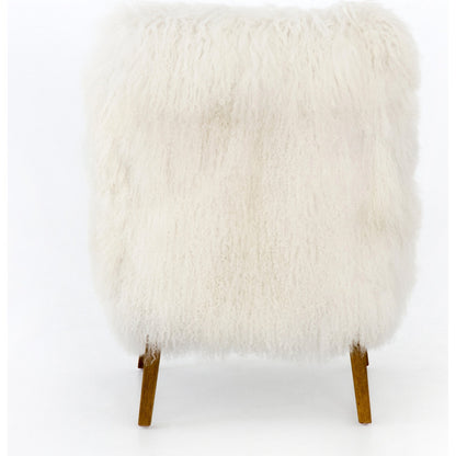 Ashland Armchair by Four Hands in mongolia cream fur, drifted oak. Made from mongolia fur, solid oak, 100% polyester in a modern style.