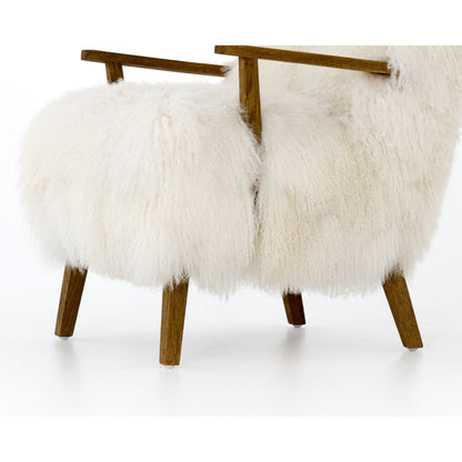 Ashland Armchair by Four Hands in mongolia cream fur, drifted oak. Made from mongolia fur, solid oak, 100% polyester in a modern style.