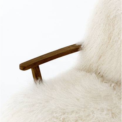 Ashland Armchair by Four Hands in mongolia cream fur, drifted oak. Made from mongolia fur, solid oak, 100% polyester in a modern style.