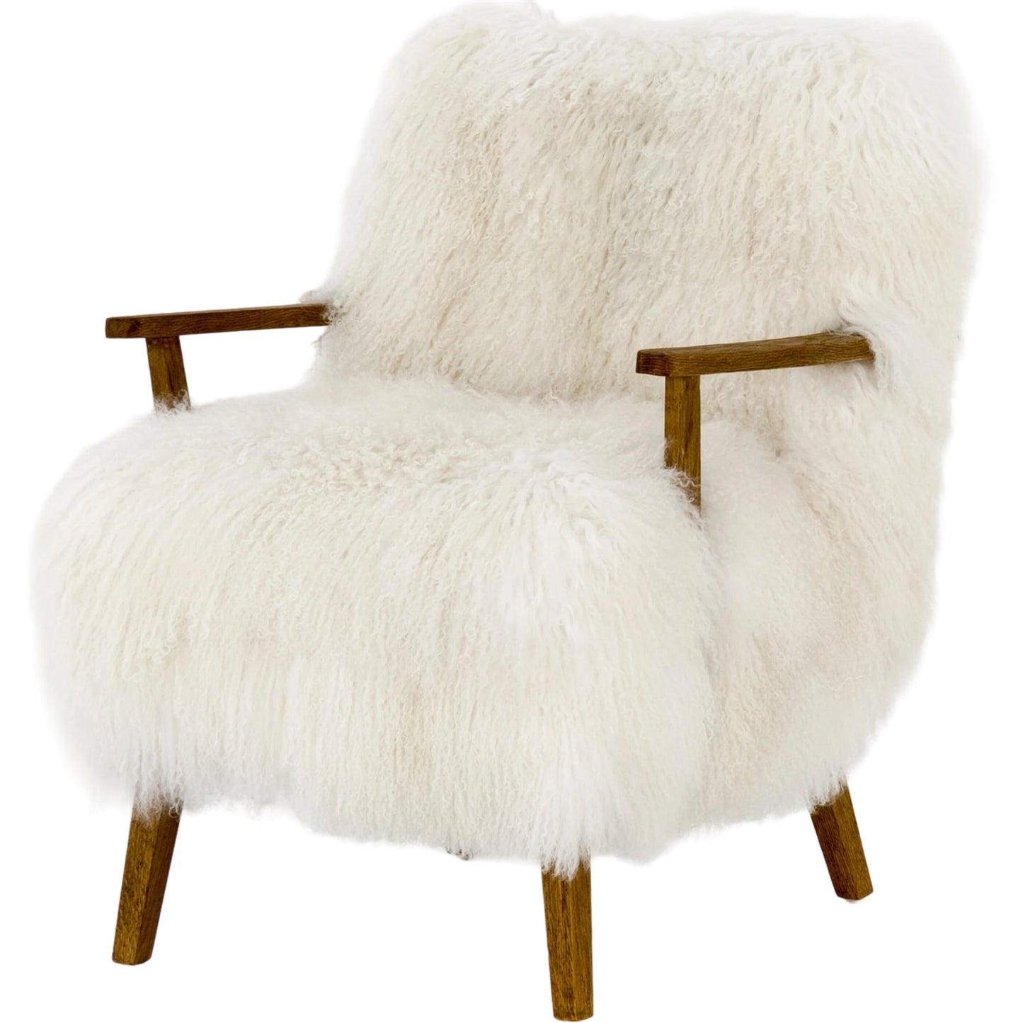 001 SI-1797380 | Primary Silo | Ashland Armchair by Four Hands in mongolia cream fur, drifted oak. Made from mongolia fur, solid oak, 100% polyester in a modern style.