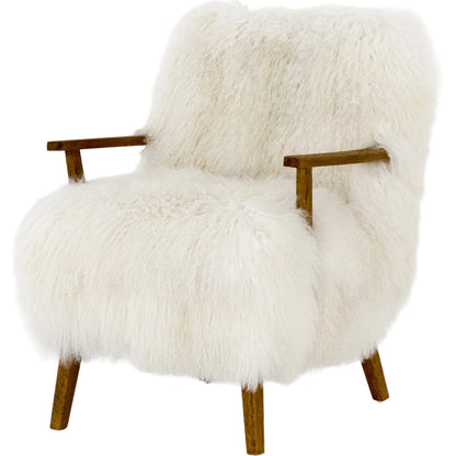 Ashland Armchair by Four Hands in mongolia cream fur, drifted oak. Made from mongolia fur, solid oak, 100% polyester in a modern style.