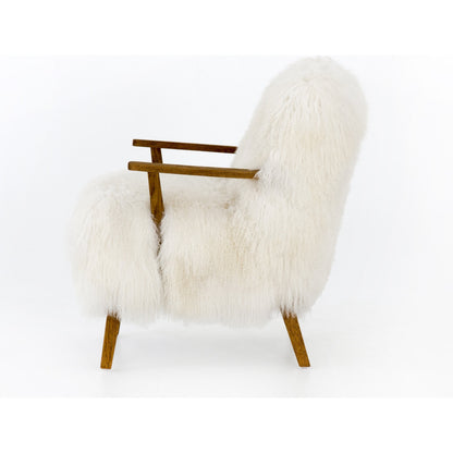 Ashland Armchair by Four Hands in mongolia cream fur, drifted oak. Made from mongolia fur, solid oak, 100% polyester in a modern style.