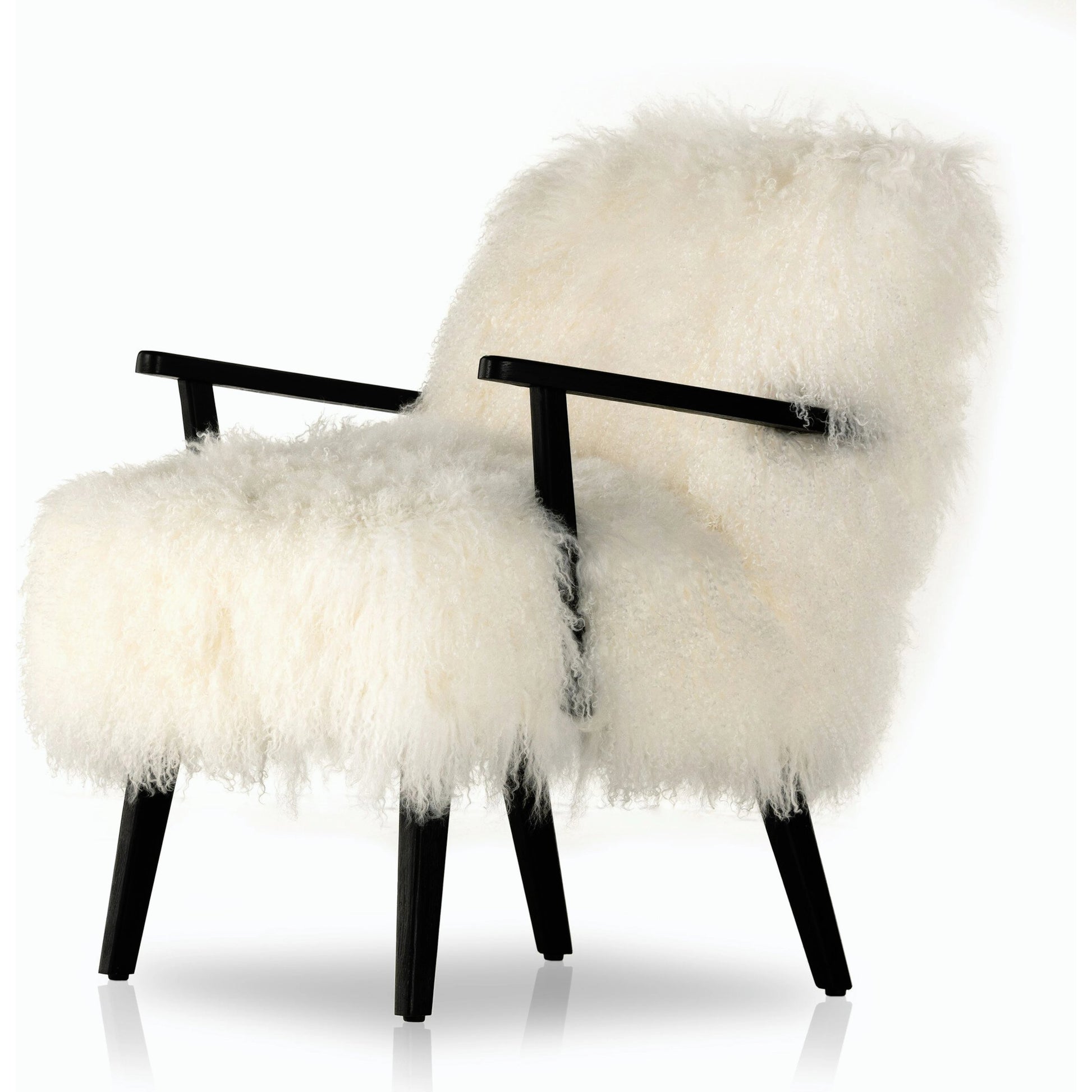 Ashland Armchair by Four Hands in mongolia cream fur, drifted oak. Made from mongolia fur, solid oak, 100% polyester in a modern style.