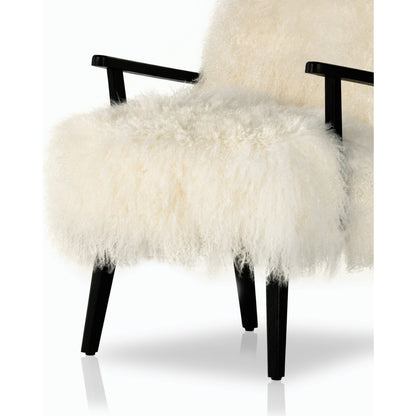 Ashland Armchair by Four Hands in mongolia cream fur, drifted oak. Made from mongolia fur, solid oak, 100% polyester in a modern style.